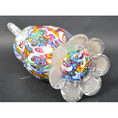 774 - A vintage retro mid 20th century millefiori glass Murano Italian style twin handled vase. The vase h... 