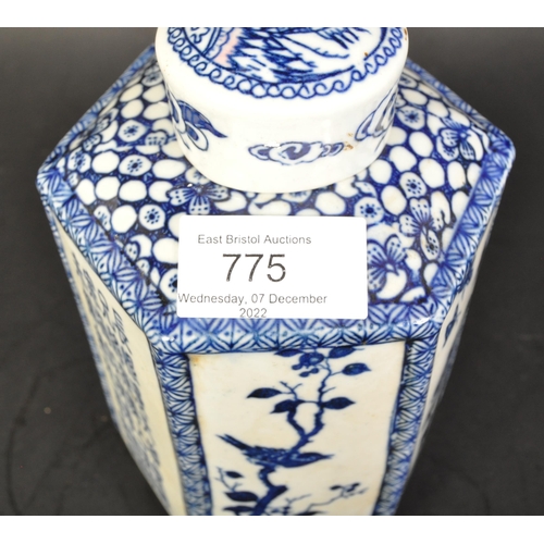 775 - A 19th century Chinese ceramic ginger jar. The tea caddy having octagonal body and lid being hand pa... 