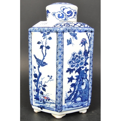 775 - A 19th century Chinese ceramic ginger jar. The tea caddy having octagonal body and lid being hand pa... 