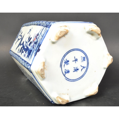 775 - A 19th century Chinese ceramic ginger jar. The tea caddy having octagonal body and lid being hand pa... 