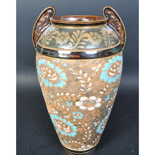 782 - Doulton Lambeth - A 19th century late Victorian era Doulton Lambeth hand painted twin handled vase. ... 