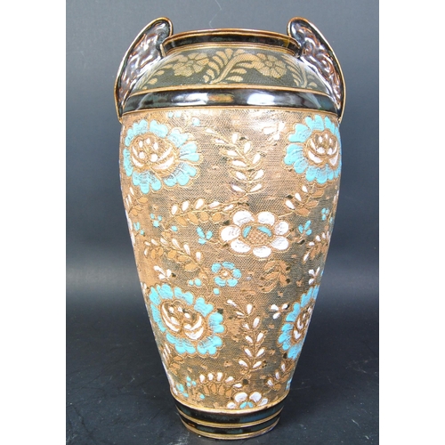 782 - Doulton Lambeth - A 19th century late Victorian era Doulton Lambeth hand painted twin handled vase. ... 