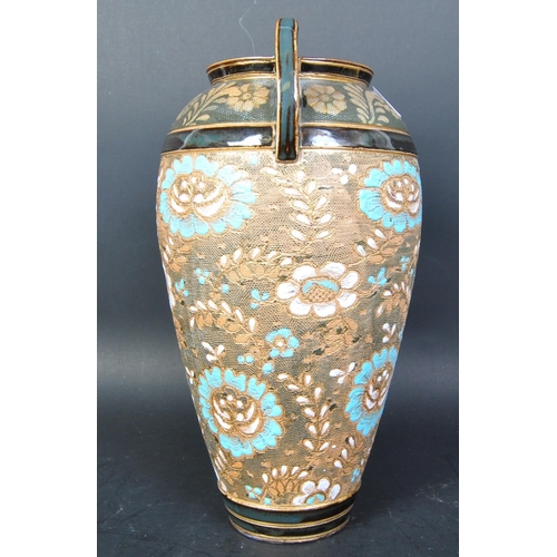 782 - Doulton Lambeth - A 19th century late Victorian era Doulton Lambeth hand painted twin handled vase. ... 