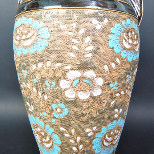 782 - Doulton Lambeth - A 19th century late Victorian era Doulton Lambeth hand painted twin handled vase. ... 