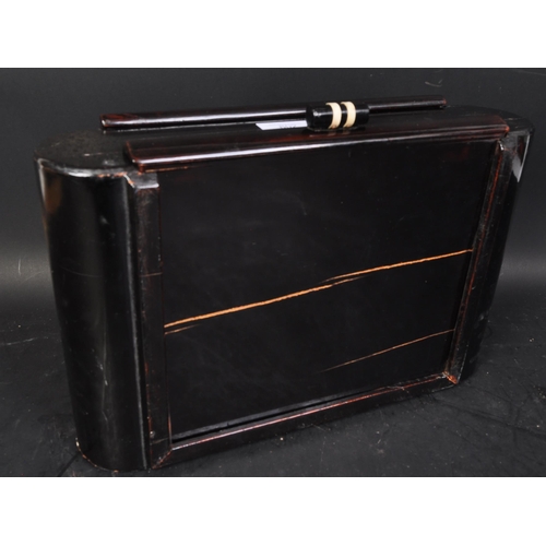 802 - Mid century chinoiserie Japanese / Chinese jewellery box with black lacquered ground having central ... 