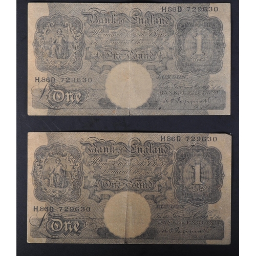 1125 - Two One Pound Peppiatt Facsimile German Propaganda note dropped on North Africa in November & Decemb... 