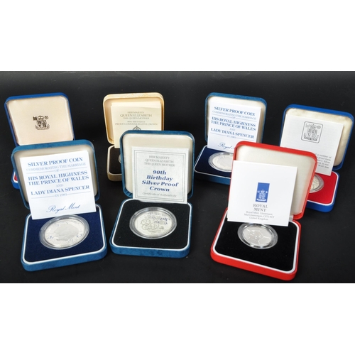 1127 - A collection of seven commemorative silver proof coins. Comprising of 1996 £2 coin celebration of fo... 