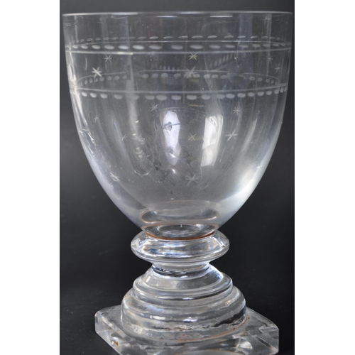 606 - A Victorian 19th century Rummer etched cut glass drinking glass with a repeating pattern all across,... 