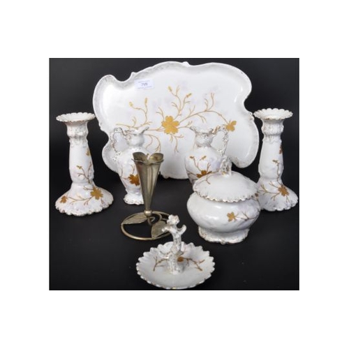 799 - Manner of Limoges porcelain - An early 20th century white glazed and gilt embellished hand painted d... 