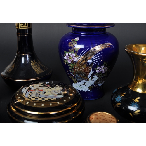 669 - An assortment of vintage late 20th century Greek 24k gold ceramic items. The lot to include a narrow... 