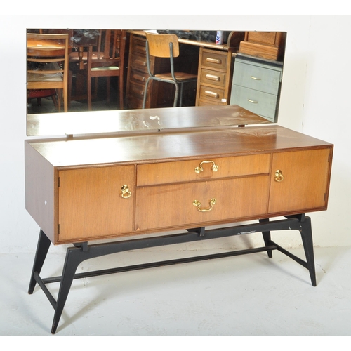 1150 - British Modern Design - Mid century teak wood dressing table chest. Raised on ebonised teak suspensi... 