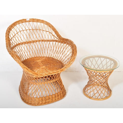 1173 - A vintage retro mid 20th century circa. 1970's wicker egg chair / armchair with accompanying coffee ... 