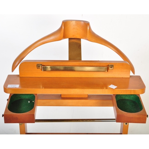 1187 - A vintage retro mid 20th century beech gentlemen's valet butler comprising of a series of trays, sta... 