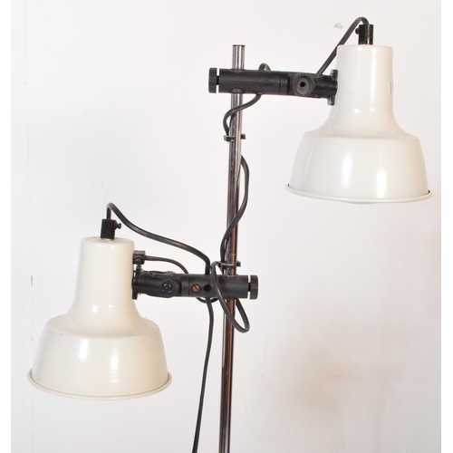 1189 - A vintage retro mid 20th century double head floor standing standard lamp having whiter conical shad... 