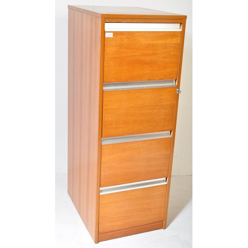 1194 - A large vintage retro mid 20th century teak wood pedestal filing cabinet having chrome handles over ... 