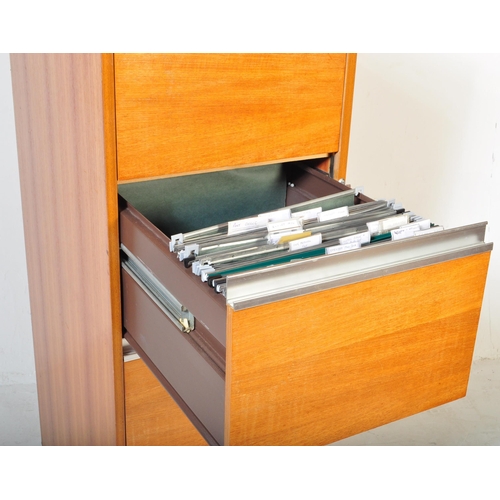 1194 - A large vintage retro mid 20th century teak wood pedestal filing cabinet having chrome handles over ... 