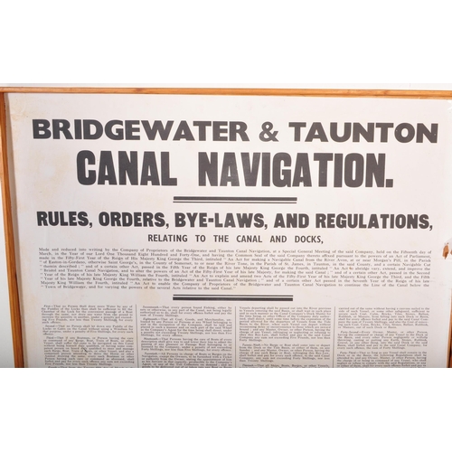 1195 - A large 20th century Bridgewater & Taunton Canal Navigation poster to display rules, orders, bye-law... 