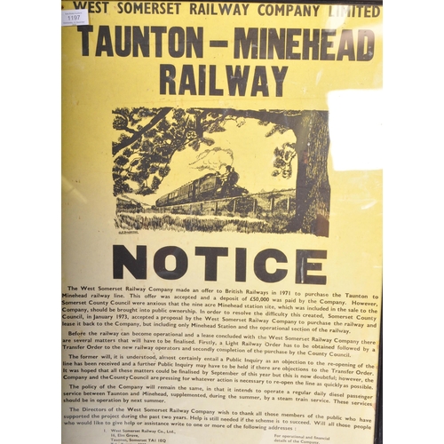 1197 - A 20th century poster - West Somerset Railway Company Limited - Taunton-Minehead Railway Notic with ... 