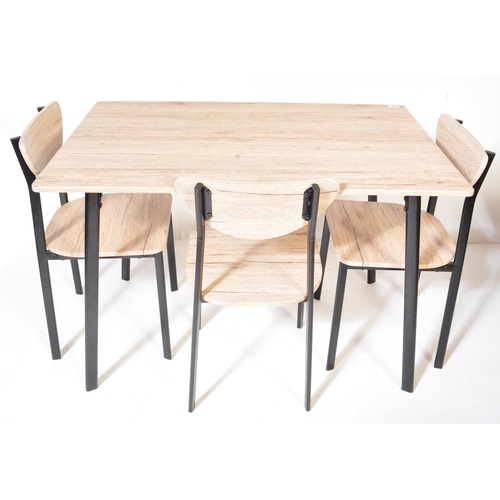 1263 - A vintage style drift wood white wash wood effect dining table with four chairs. The rectangular gra... 