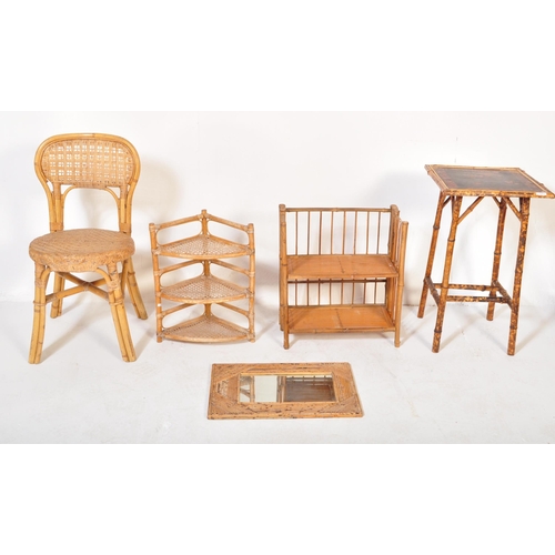 1268 - An assortment of five retro vintage 20th century wicker bamboo items. The lot to include a tall orie... 