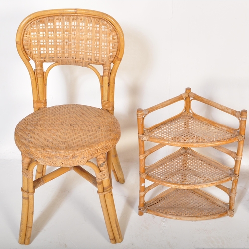 1268 - An assortment of five retro vintage 20th century wicker bamboo items. The lot to include a tall orie... 