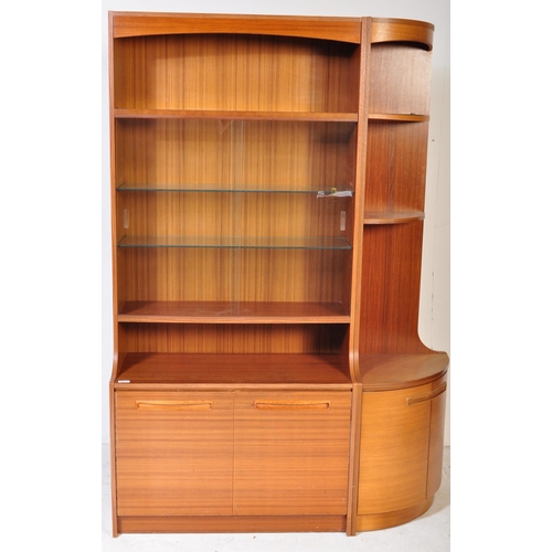 1282 - A Mid-century teak wood upright modular cabinet with corner sectional unit. Glass shelves and doors ... 