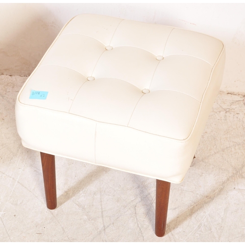 1307 - A pair of retro vintage mid 20th Century stools / pouffe. One of square shape with white leather but... 