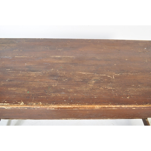 1326 - A 19th century refectory / scullery painted pine refectory dining table. The table having squared su... 