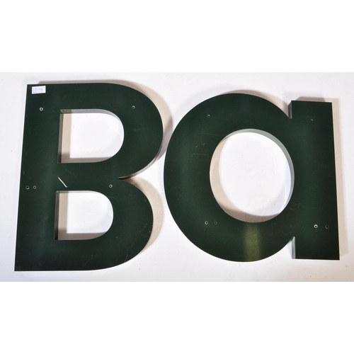 1350 - Set of four large green alphabet wall mountable letters. two bs a & n. Measures approx. 63cm.