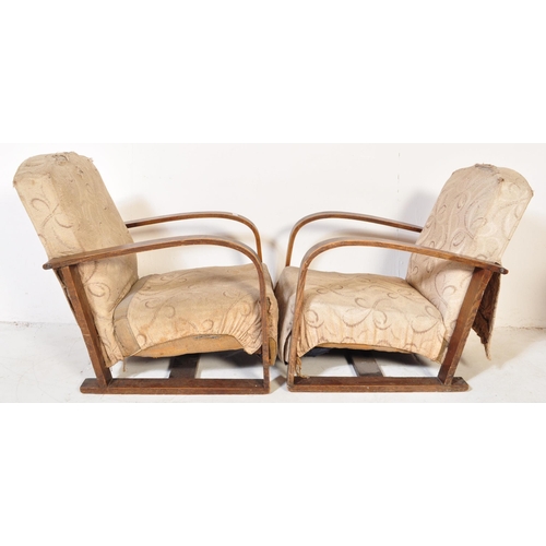 1371 - A pair of vintage retro mid 20th century bentwood armchair with white upholstered seat rests and bac... 