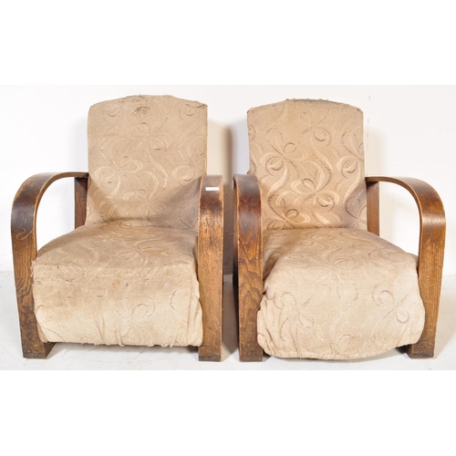 1371 - A pair of vintage retro mid 20th century bentwood armchair with white upholstered seat rests and bac... 