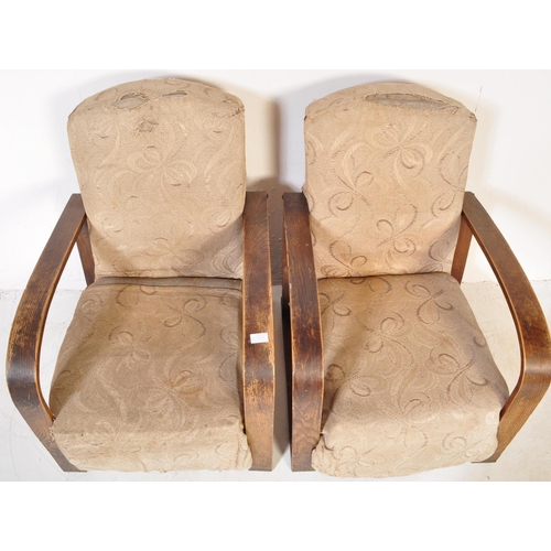 1371 - A pair of vintage retro mid 20th century bentwood armchair with white upholstered seat rests and bac... 