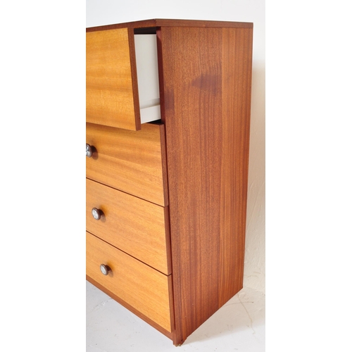 1373 - British Modern Design – A Mid century teak wood pedestal chest of drawers having an upright bank of ... 