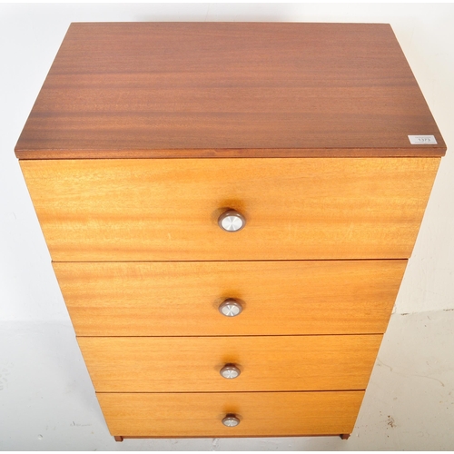 1373 - British Modern Design – A Mid century teak wood pedestal chest of drawers having an upright bank of ... 