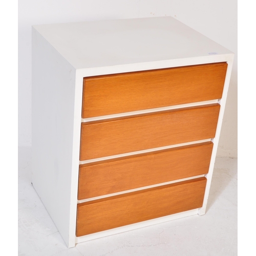 1374 - British Modern Design - A retro Mid century teak wood and white painted pedestal chest of drawers. U... 