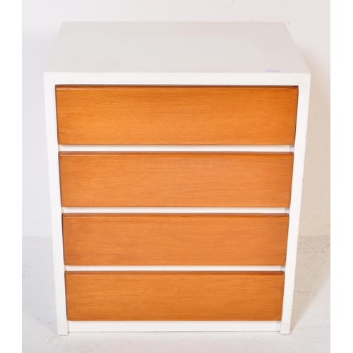 1374 - British Modern Design - A retro Mid century teak wood and white painted pedestal chest of drawers. U... 