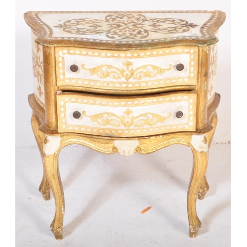 1403 - A  20th century Italian painted gilt bedside chest of drawers. Raised on shaped legs with serpentine... 