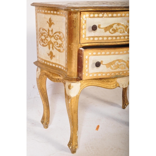 1403 - A  20th century Italian painted gilt bedside chest of drawers. Raised on shaped legs with serpentine... 