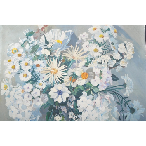 1404 - Gwen Wicker (British, d.1965) - A 20th century Gwen Wicker oil on canvas painting 'White Flowers' st... 