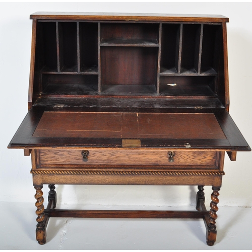 1454 - A 19th century Victorian Jacobean Revival oak bureau having fall front door to top with octagonal pa... 