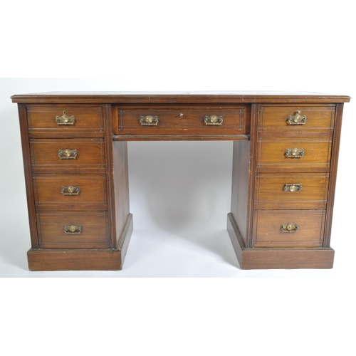 1456 - A 19th century Victorian mahogany twin pedestal writing desk. The desk having green leather skiver w... 