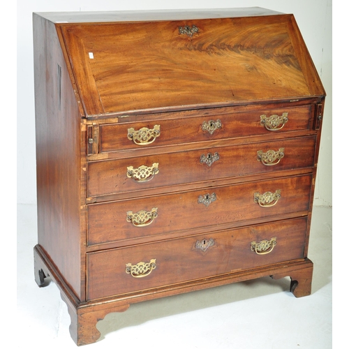 1458 - An 18th Century George III mahogany bureau desk with hinged lid opening to reveal a fitted interior ... 