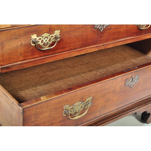 1458 - An 18th Century George III mahogany bureau desk with hinged lid opening to reveal a fitted interior ... 