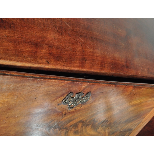 1458 - An 18th Century George III mahogany bureau desk with hinged lid opening to reveal a fitted interior ... 