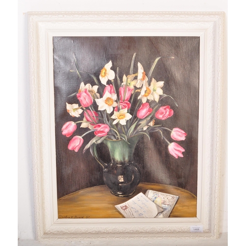 1468 - Daphne Brand –  A 20th century still life oil painting depicting a jug of flowers, signed to the cor... 