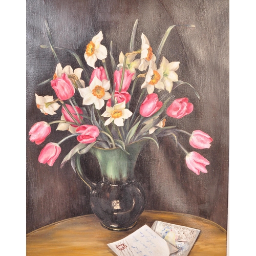 1468 - Daphne Brand –  A 20th century still life oil painting depicting a jug of flowers, signed to the cor... 