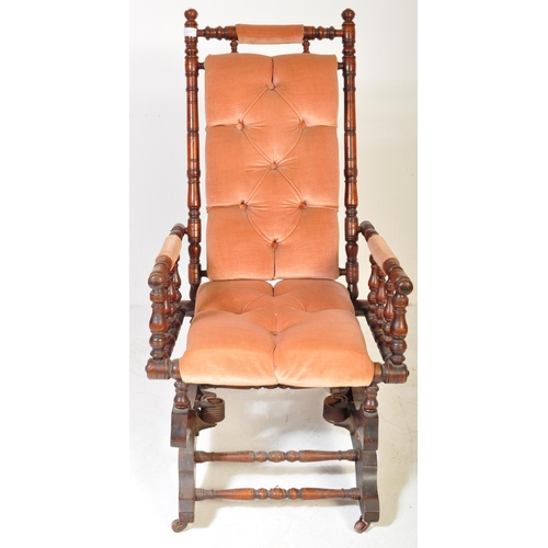 1472 - A 19th century Victorian mahogany Boston rocker chair - armchair . The chair having ring turned supp... 