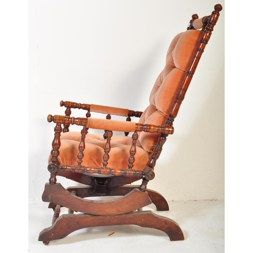 1472 - A 19th century Victorian mahogany Boston rocker chair - armchair . The chair having ring turned supp... 