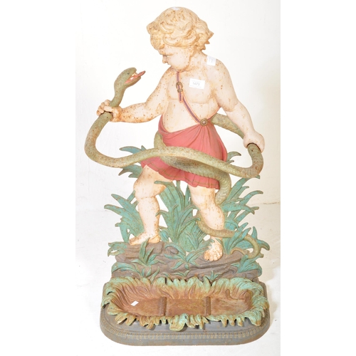 1473 - A Victorian 19th century cast iron umbrella - stick stand in the form Hercules grappling with a snak... 