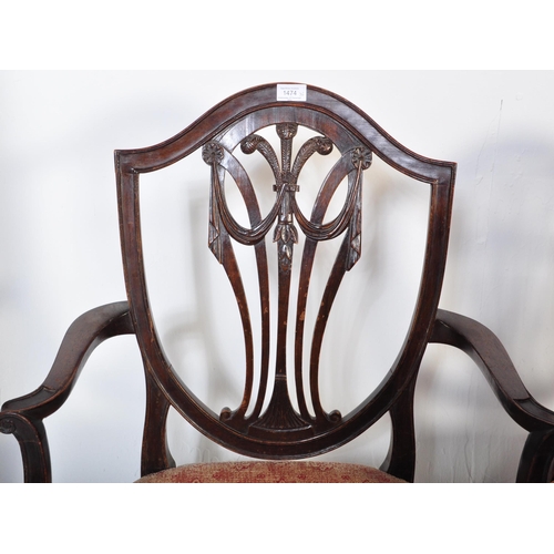 1474 - A collection of six 19th century late Victorian Hepplewhite mahogany dining chairs. Comprising of fo... 